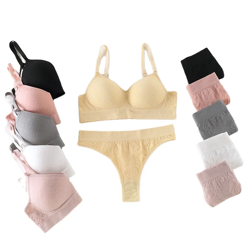 bra panty set size seamless sise ladies Latex fixed cup cotton without pad Back Buckle women tube top bra thongs panties suit