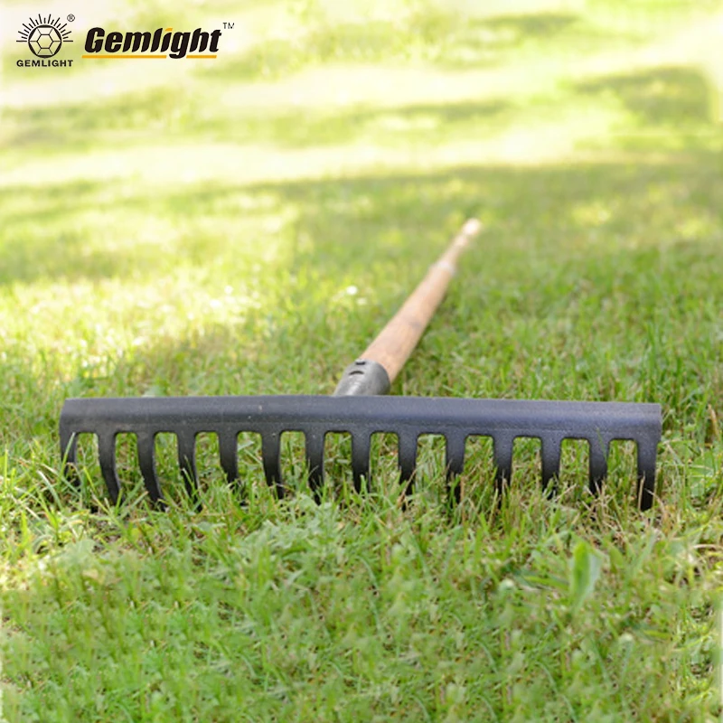 Agriculture Farming Tool High Carbon Steel Rake Head Steel Rake with Wooden Adjustable Handle