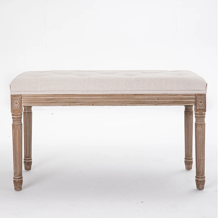 Painting Process Eco-friendly Birch Frame Linen Divan Bench Sofa Without Backrest