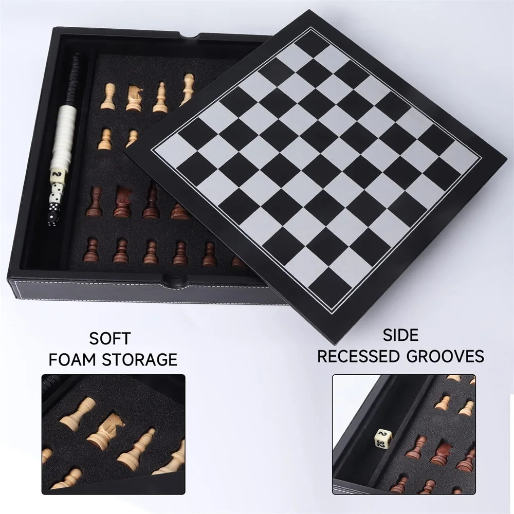 Upgraded leather Chess Set Chess Board Game Set with Crafted Chesspiece & Storage Slots for Kid  Adult