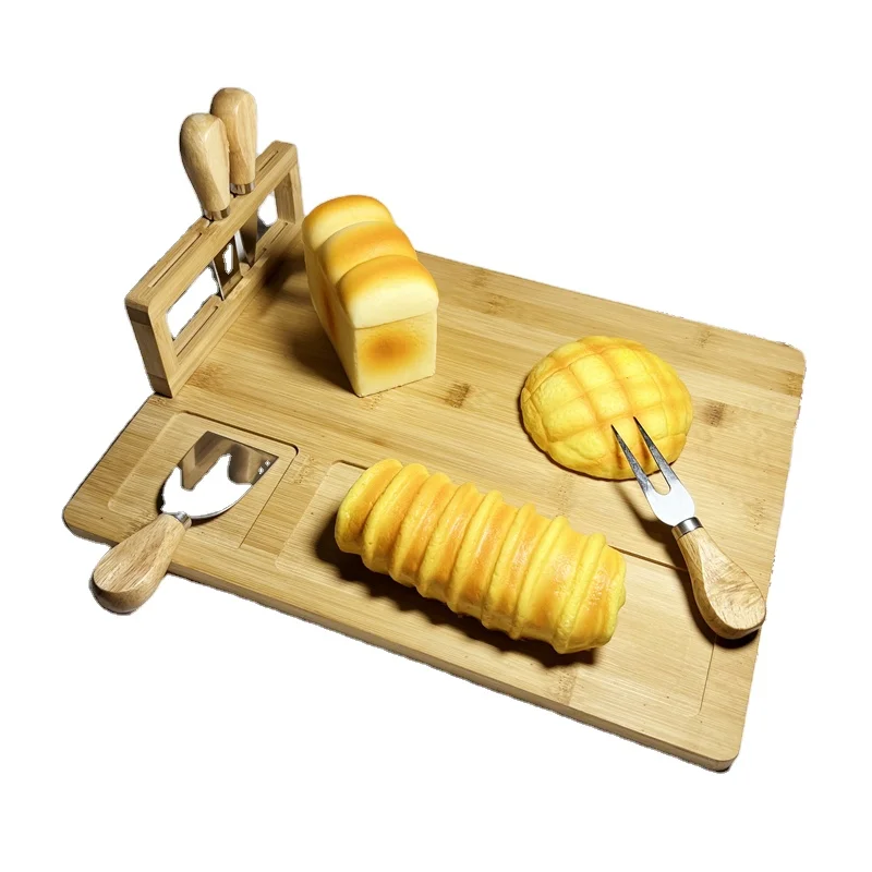 Hot selling wholesale cutting board with slide-out drawer for cutlery bamboo cheese board and knife set