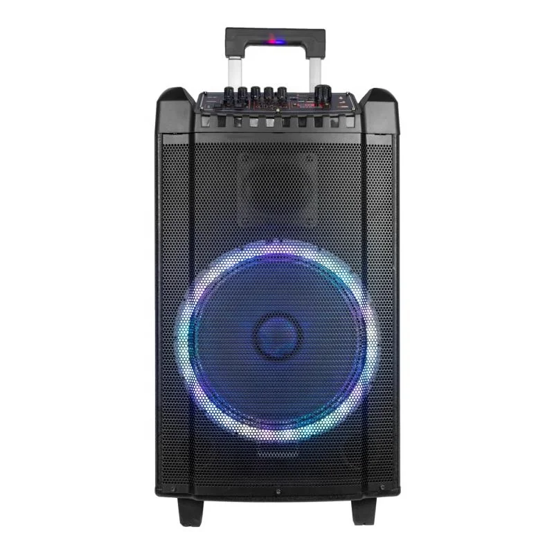 High power fashion design 12 Inch big bass Wooden loa Portable Wireless Karaoke dj Speaker sound box with led lights