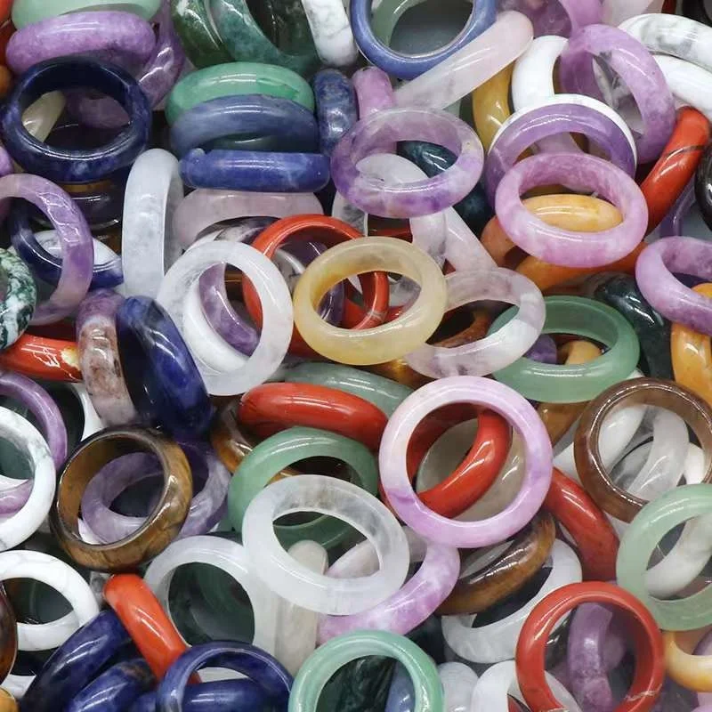 Colorful Gemstone Rings Healing Crystal Rose Quartz Stone Rings For Jewelry Women Men