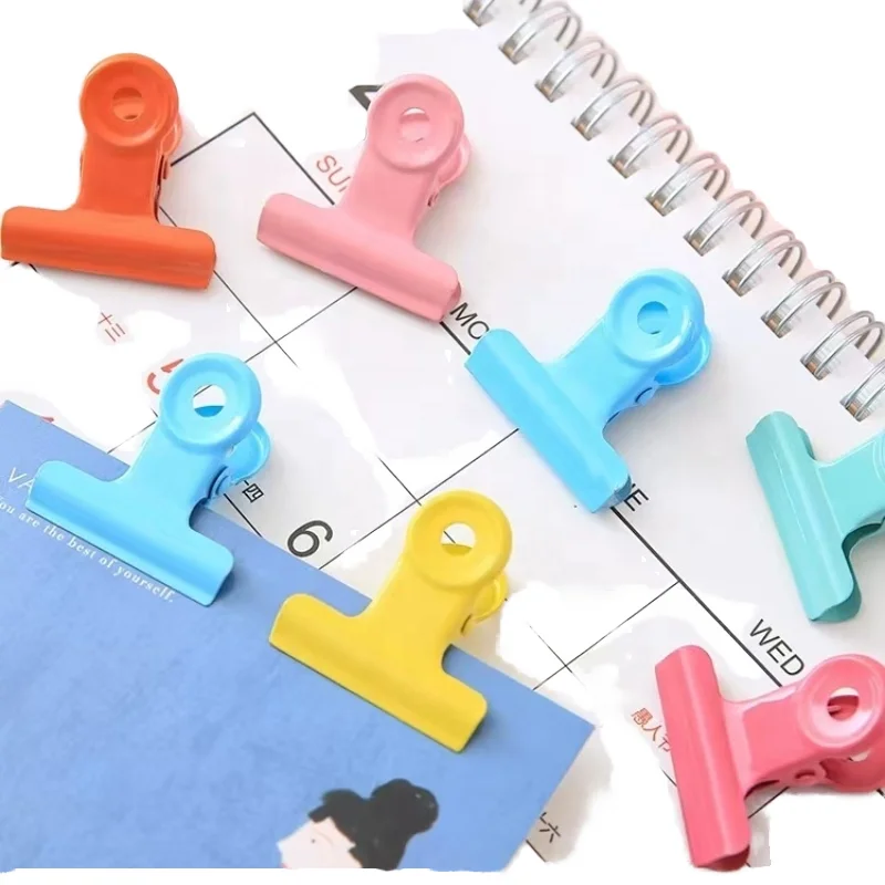 Wholesale Ins Candy Baking Paint Color Circular Stationery Book Bulldog Clip Metal Iron Binding Paper Clip for Receipts