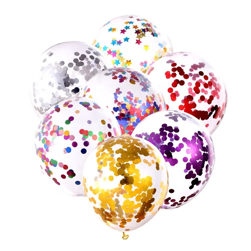 12 Inch (100pcs/bag) Confetti Balloon Party Transparent Round Star Heart Paillette Latex Balloons