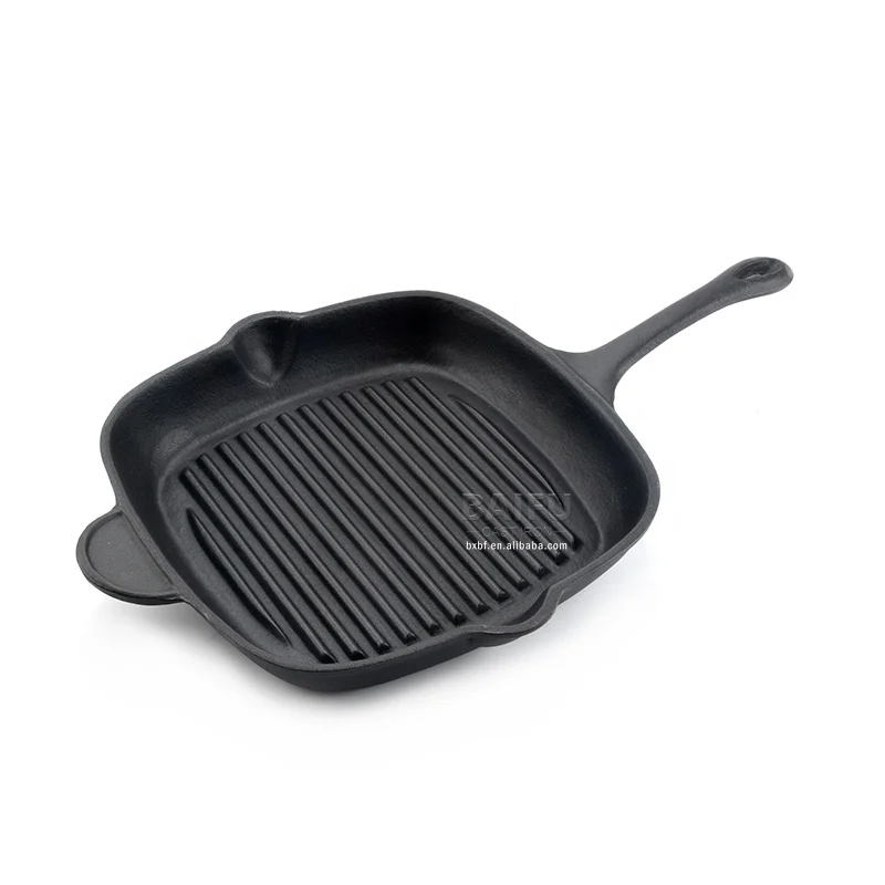 Pre-seasoned Cast Iron Square Grill Pan with Pour Spouts Ribbed Skillet Cast Iron Grill Skillet Fry Pan with Cooking Ridges