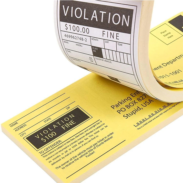 
Wholesale High Quality Custom VIOLATION Printing Paper Parking Tickets 