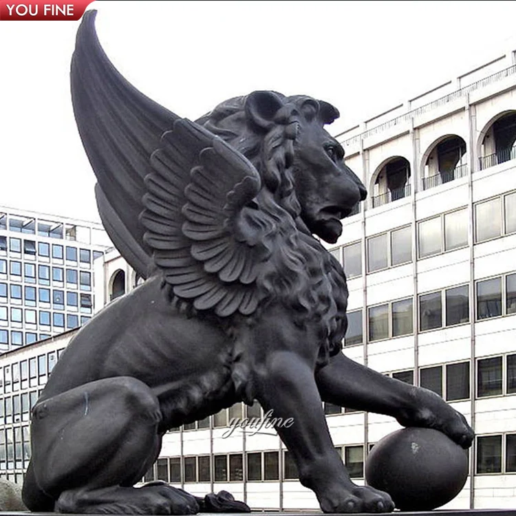 Large Outdoor Garden Antique Animlas Sculpture Bronze Sitting Lion Statue with Ball For Garden