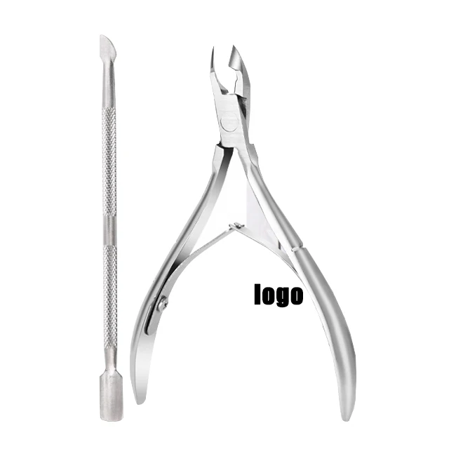 Manicure Set 2pc Nail Nipper Cuticle Stainless Steel Ingrown Silver Nail Cuticle Nipper with pusher