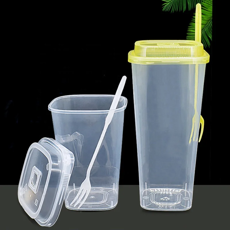 Креативные квадратные Пузырьковые чашки для молока и чая, литьевая форма, сильные настенные чашки для сока, одноразовые молочные чашки для чая с вилкой