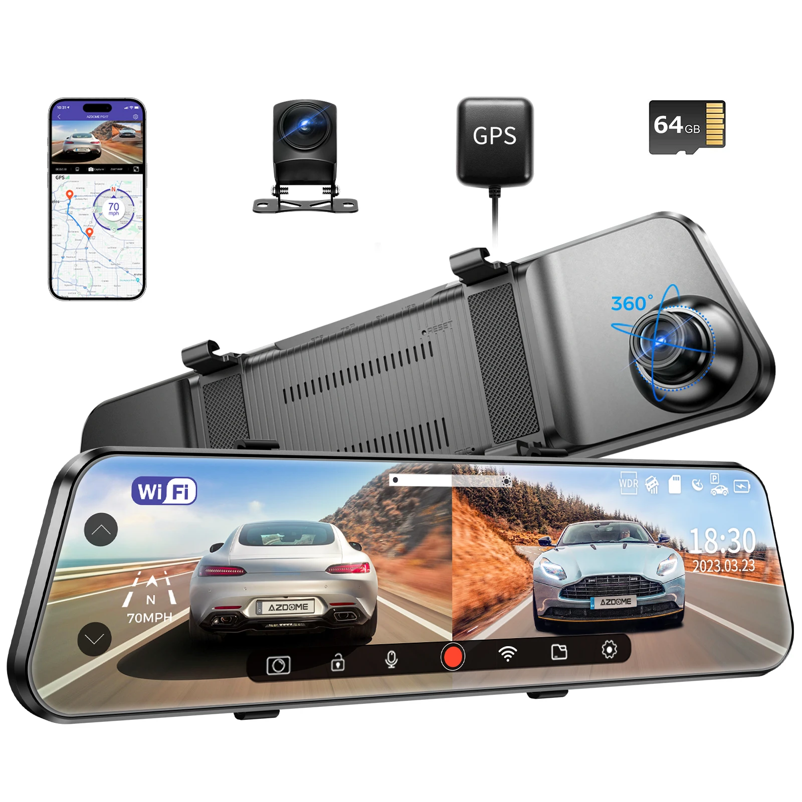 AZDOME PG17 2K Hot Selling Car DVR Camera 2K FHD Dash Cam 11.26 Inch Rearview Mirror Video Recorder With Rear View Car Black Box