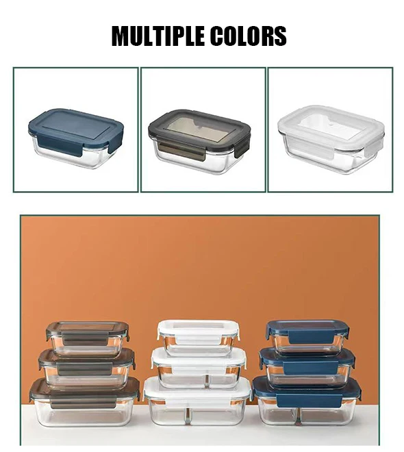 Leakproof Vacuum Seal Bulk Bento Lunch Box Rectangle Glass Food Storage Containers
