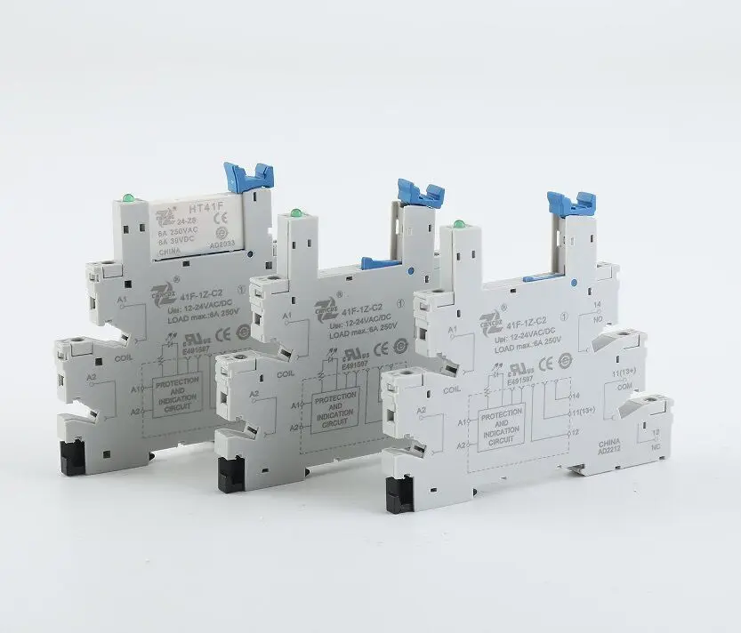 PLC 6.2mm thickness din-rail 6 A contact rating slim relay socket HF41F 024-ZS 41F-1z-c2-1