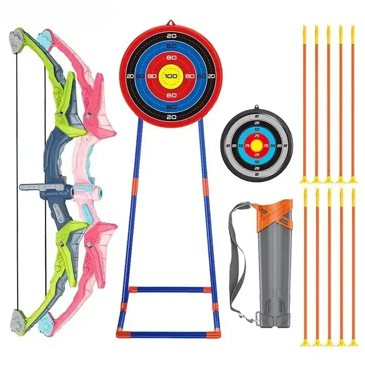 2024 2 Pack Kids Bow and Arrow Set Light Up Archery Toy with Standing Target for Kids Indoor Outdoor Games
