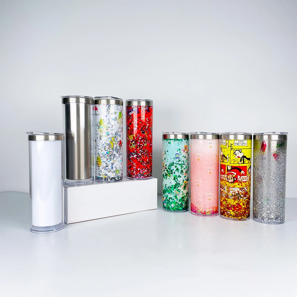 USA Warehouse 20oz White Sublimation Blanks DIY Glitter Snow Globe 304 Stainless Steel Straight Tumbler Storyboard