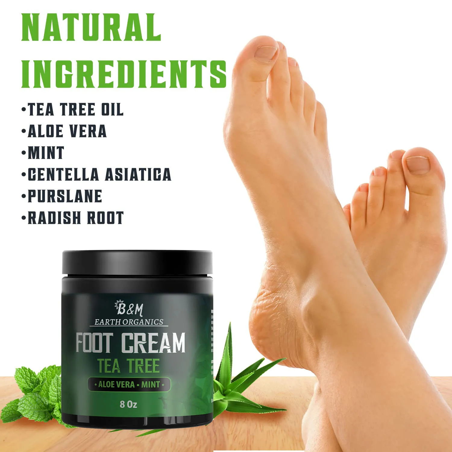 Tea Tree Foot Cream for Dry Cracked Heels Foot Balm Repair Cream with Aloe Vera and Mint