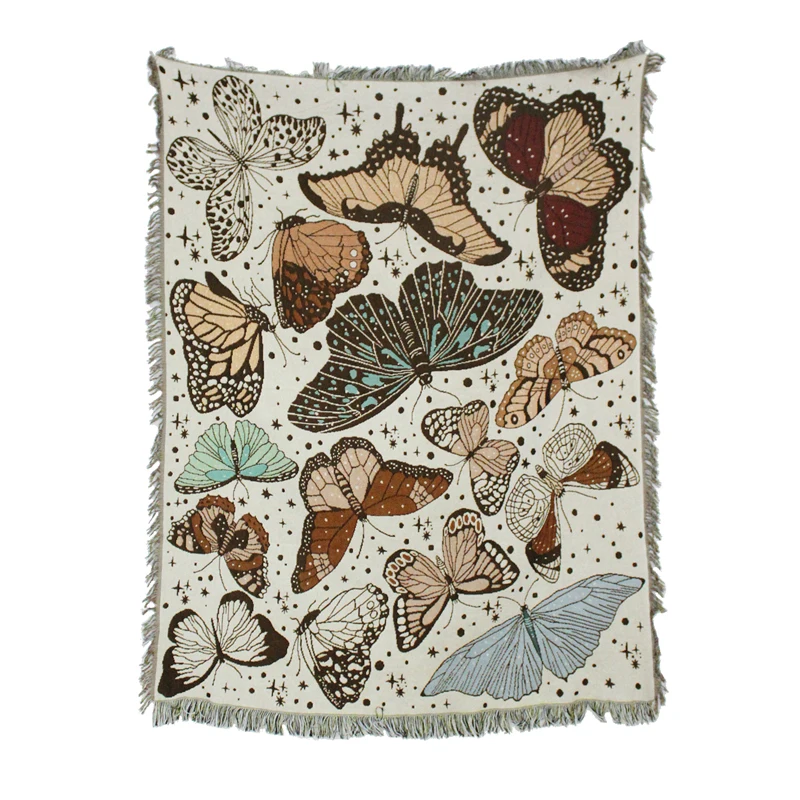 Садовое винтажное украшение в эстетике бабочек, танцевальных насекомых, плетеное одеяло, Настенный декор, гобелен, многоцветная настенная Подвеска из хлопка