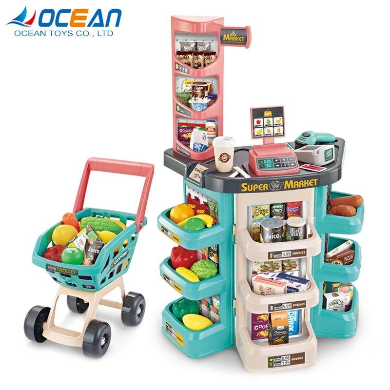 
Educational role super market pretend cashier toy play set with mini trolley 