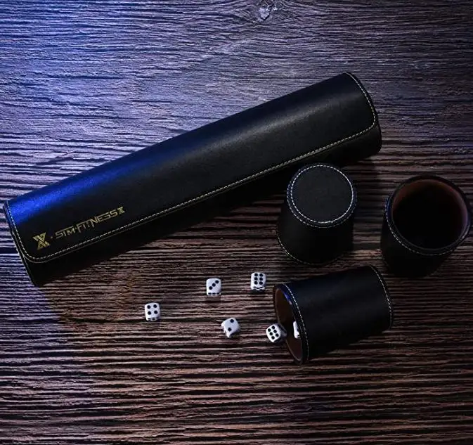 Party Games Leather Dice Cup Set, 5 Black Leather Dice Cups