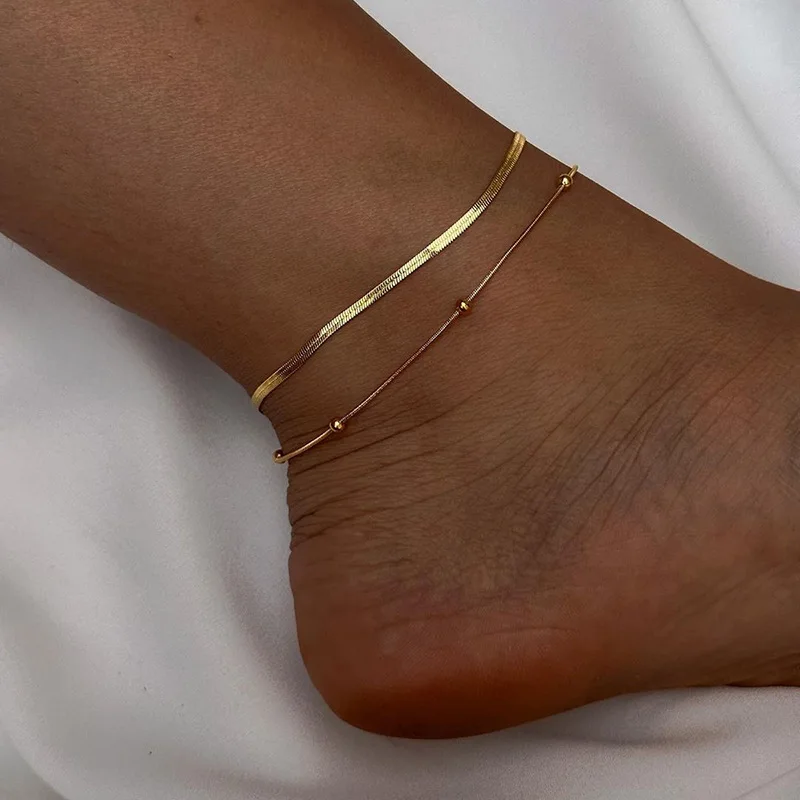 European and American sterling silver bead chain bracelet double layer bead chain anklet for women versatile fashion jewelry