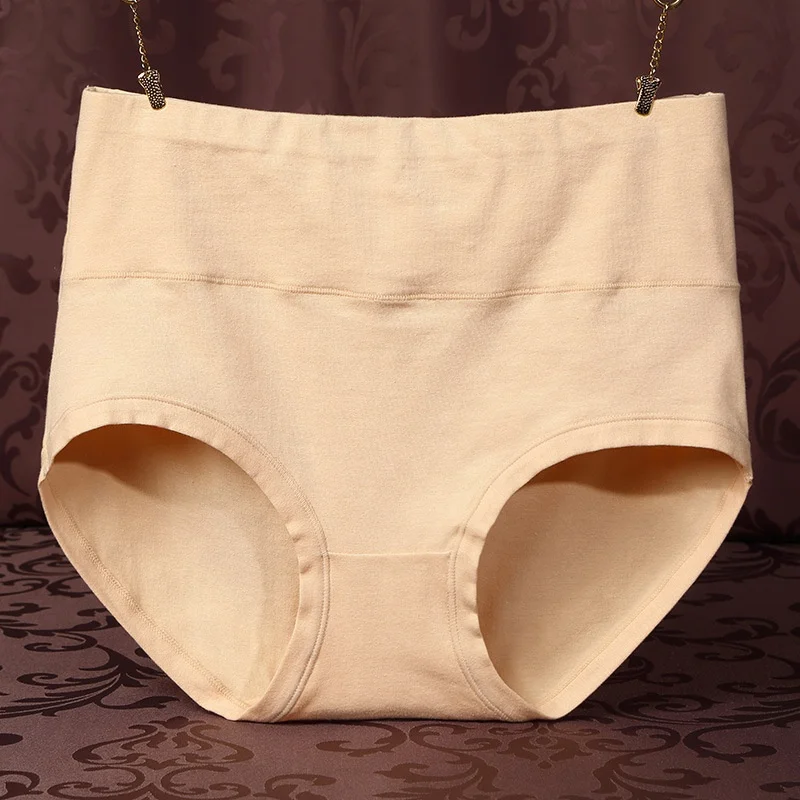 Трусики женские с высокой посадкой, нижнее белье из хлопка и спандекса, мягкие дышащие, большие размеры
