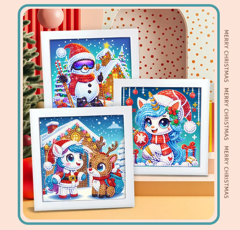 Small size Christmas snowman kids framed diamond art table ornament mosaic art crystal beads embroidery painting