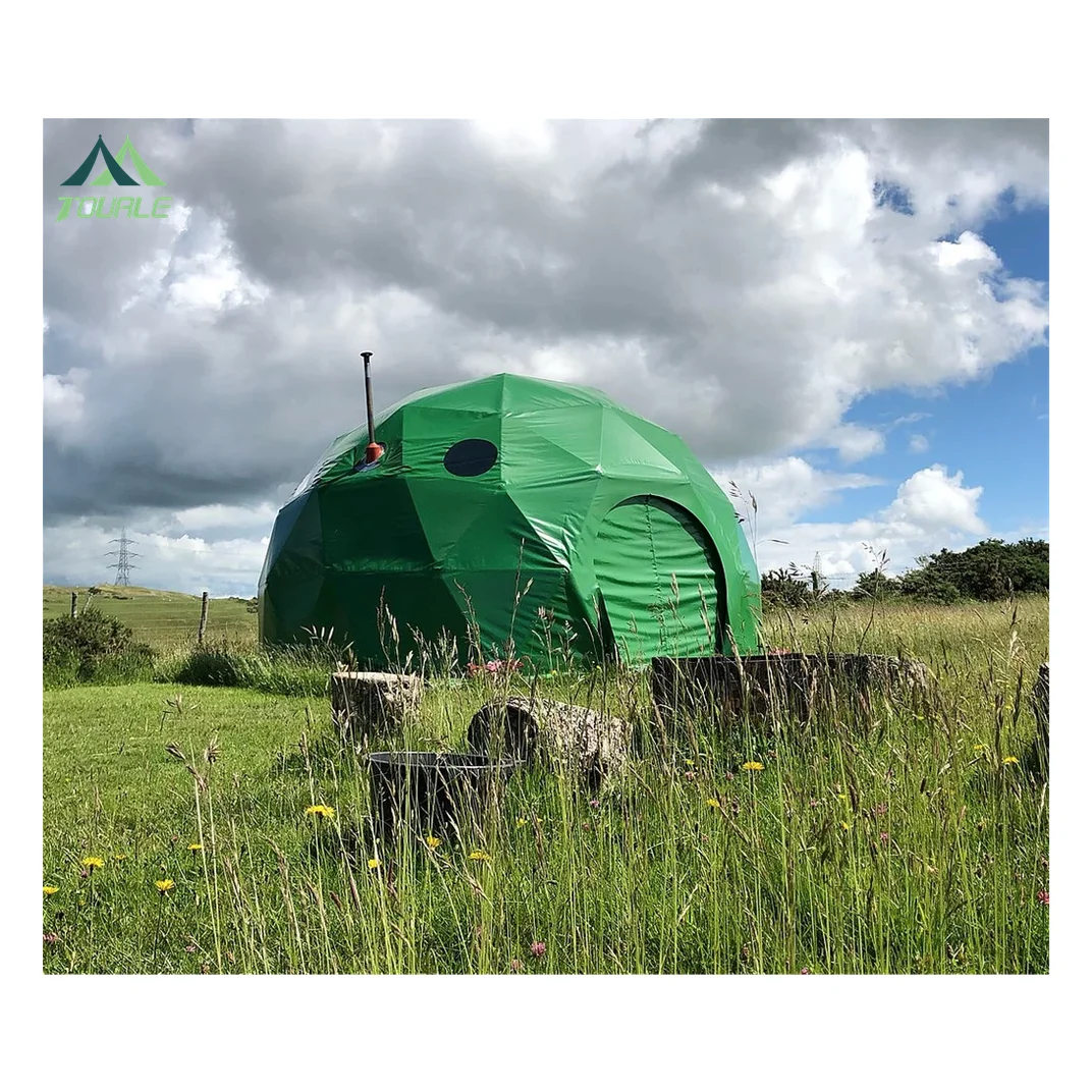 20ft Glamping Geodesic Dome Tent with Curtain Bathroom/Glass Door
