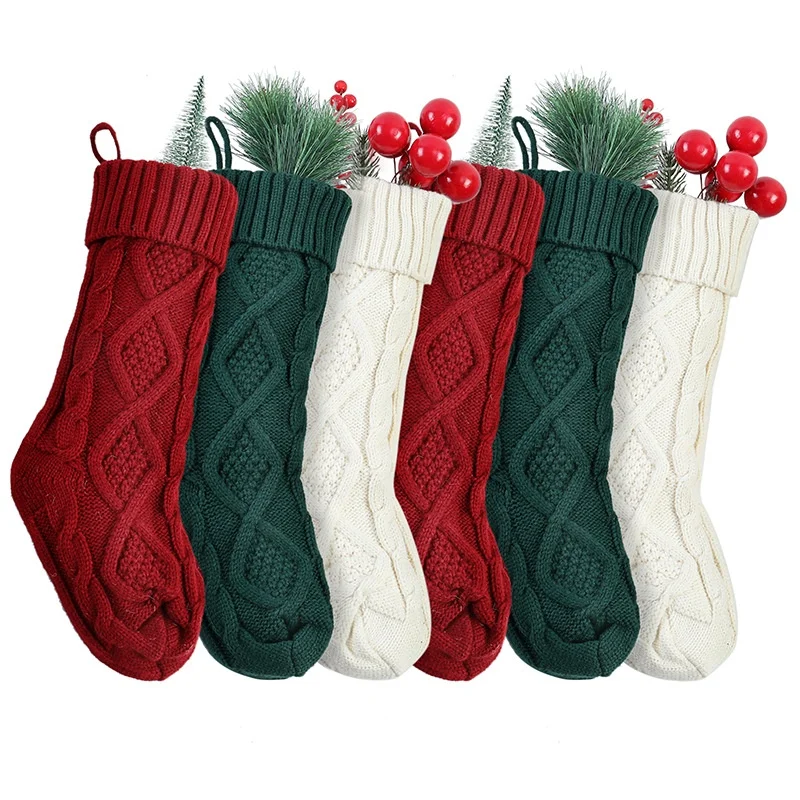 Ourwarm Custom Sublimation Bulk Mini Gift Plaid Burlap Chevron Cable Knit Velvet Christmas Stocking for Embroidery