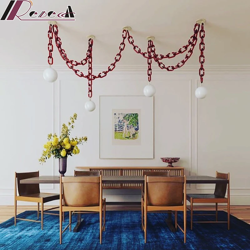 Restaurant Bar Glass Chandelier Light Nordic Minimalist Ball Living Room Dining Room Decorative Chain Lights