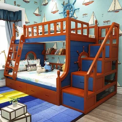 Cheap Prices Solid Wood Children Furniture Bunk Bed with Ladder and Bookshelf