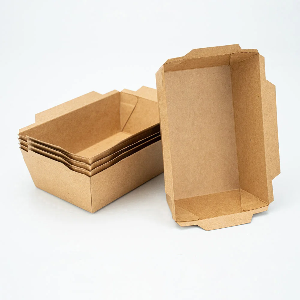 600ml Kraft Paper Lunch Boxes Take Out Food Containers Microwaveable Leak Resistant Food Containers Recyclable Kraft Paper Boxes
