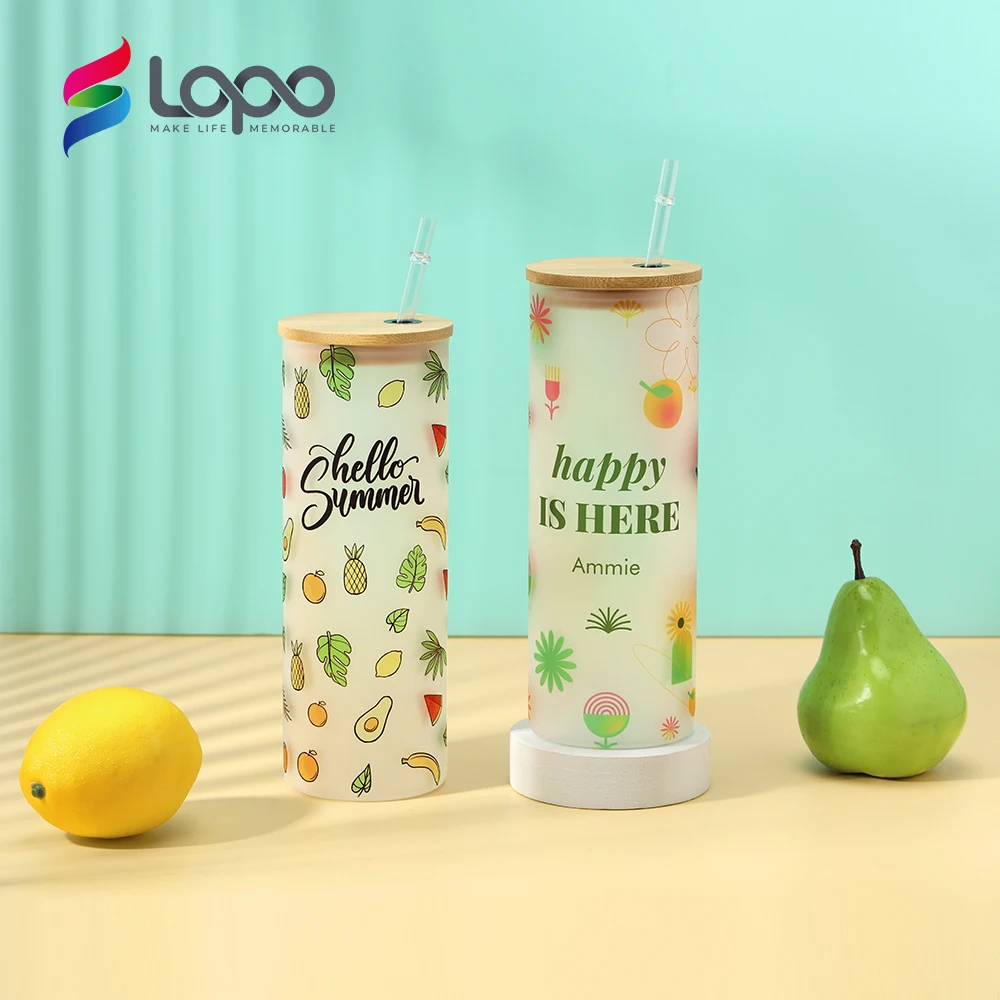 Сублимационная пустая матовая стеклянная кружка с бамбуковой крышкой 25 унций