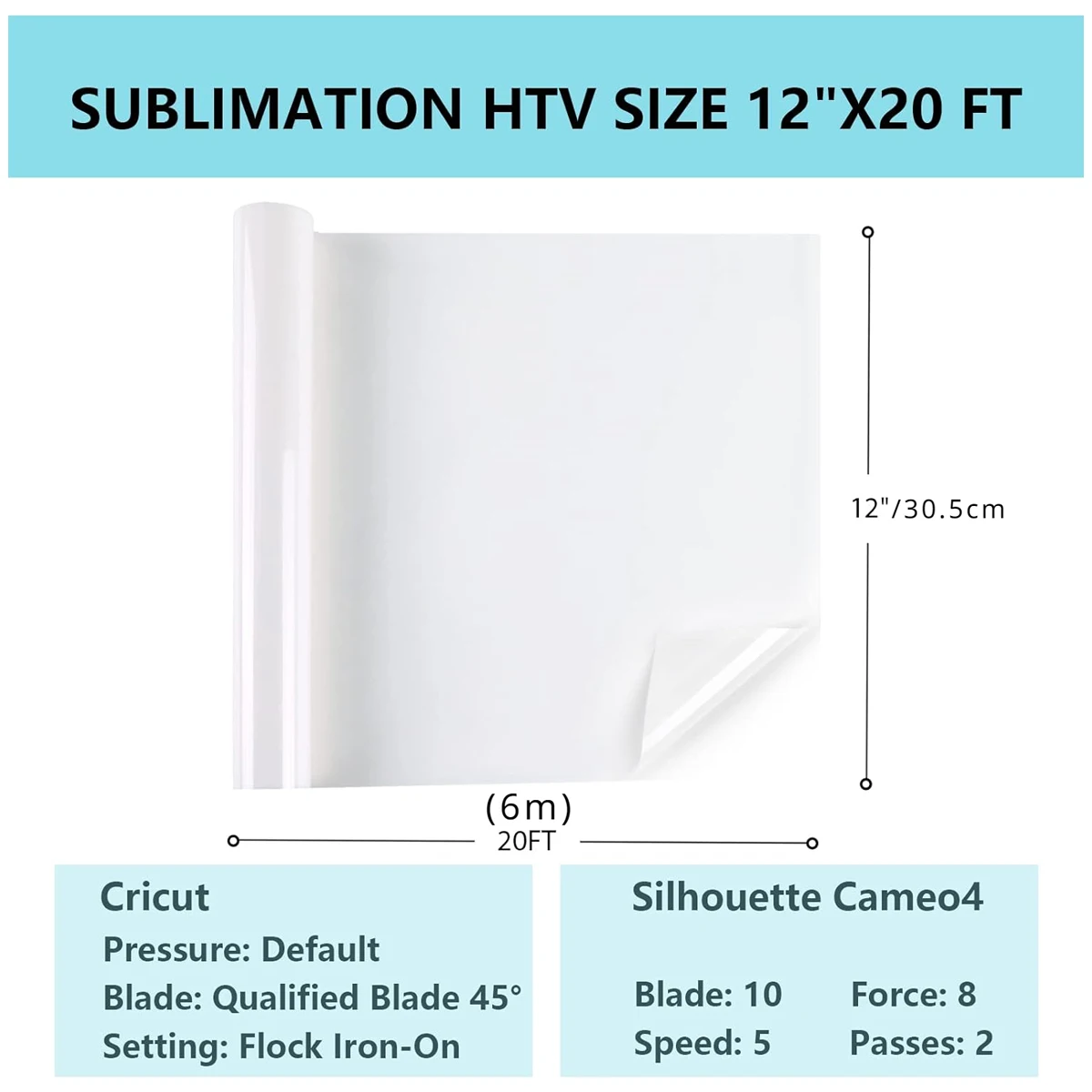 12 дюймов x8FT/10FT/20FT сублимационная виниловая пленка HTV матовая для ткани рубашек/сумок/подушек