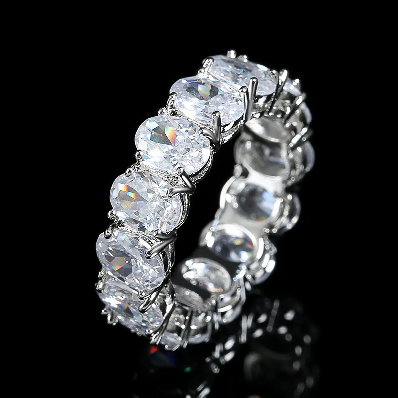 14k White Gold Cubic Prong Setting Emerald Cut Zirconia Cz Eternity Ring Women Men Jewelry