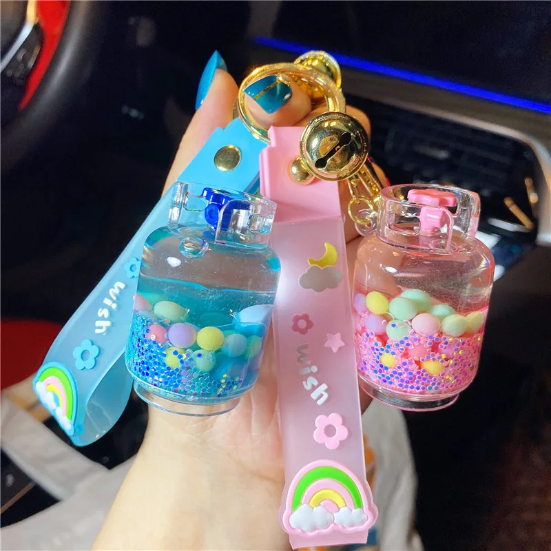 Hot Sale Jelly Bean Gas Tank Liquid Keychain 2022 Creative Cute Floating Liquid Keychain For Bag Car Keyring Acrylic Keychain