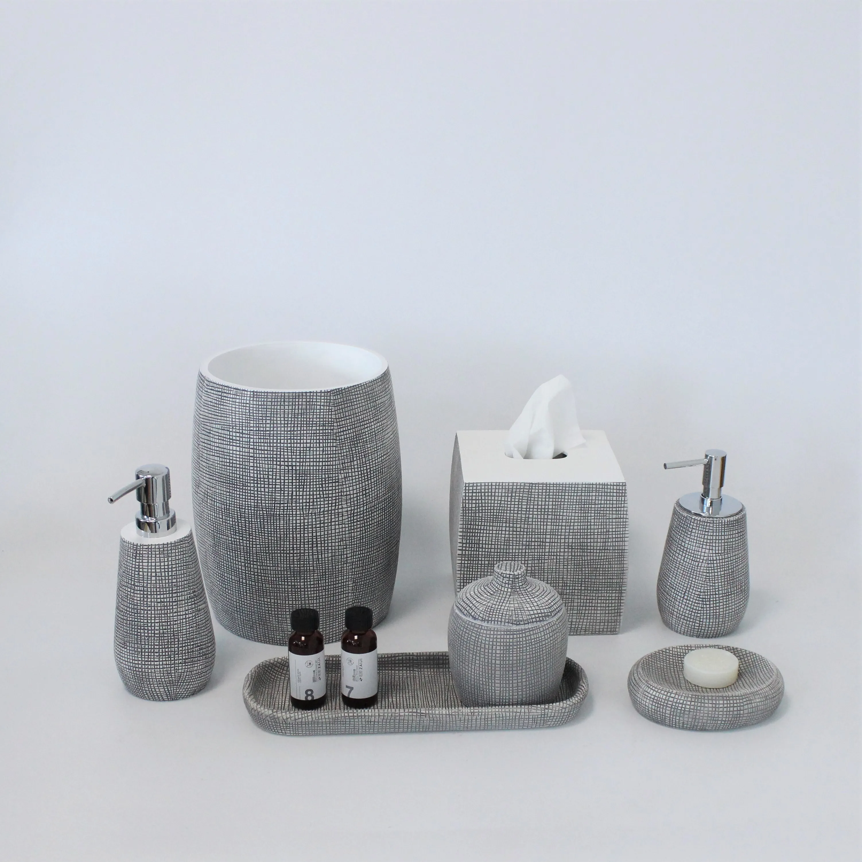 6 piece Customized white jade polyresin bathroom accessory set