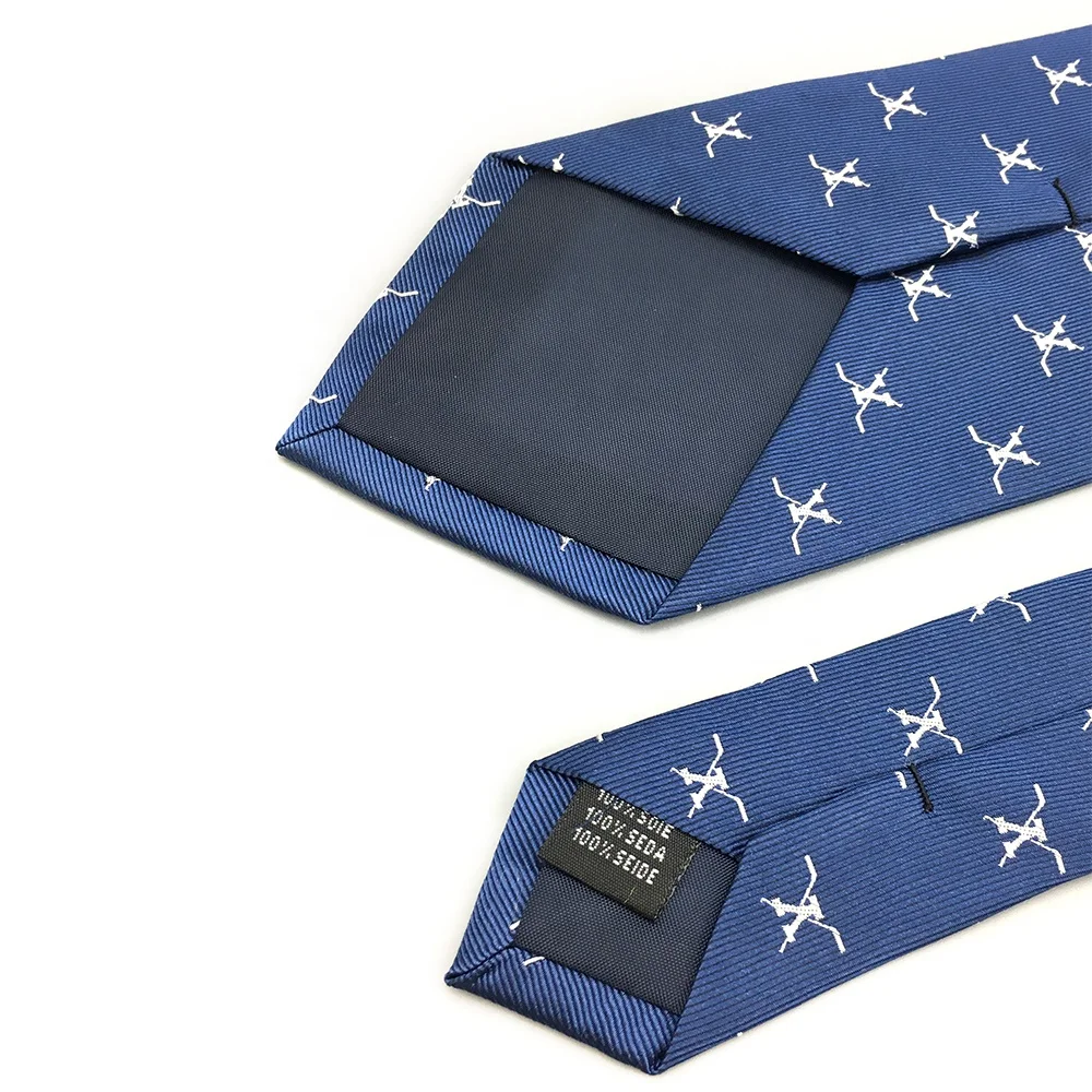 Handmade Mens Crossed Ice Hockey Sticks Custom Jacquard Woven Fabric Blue Twill Sports Theme Silk Tie with Embroidered Patterns