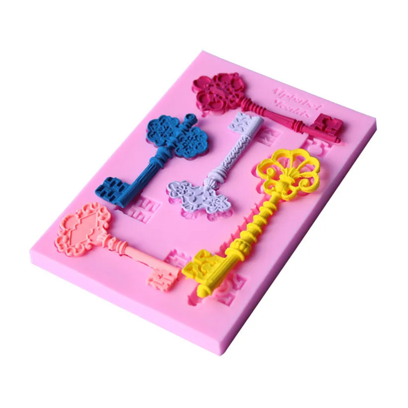 Силиконовая форма «сделай сам» для выпечки, конфет, печенья, тортов, форма с 5 отверстиями, Европейский классический металлический ключ, форма для украшения торта