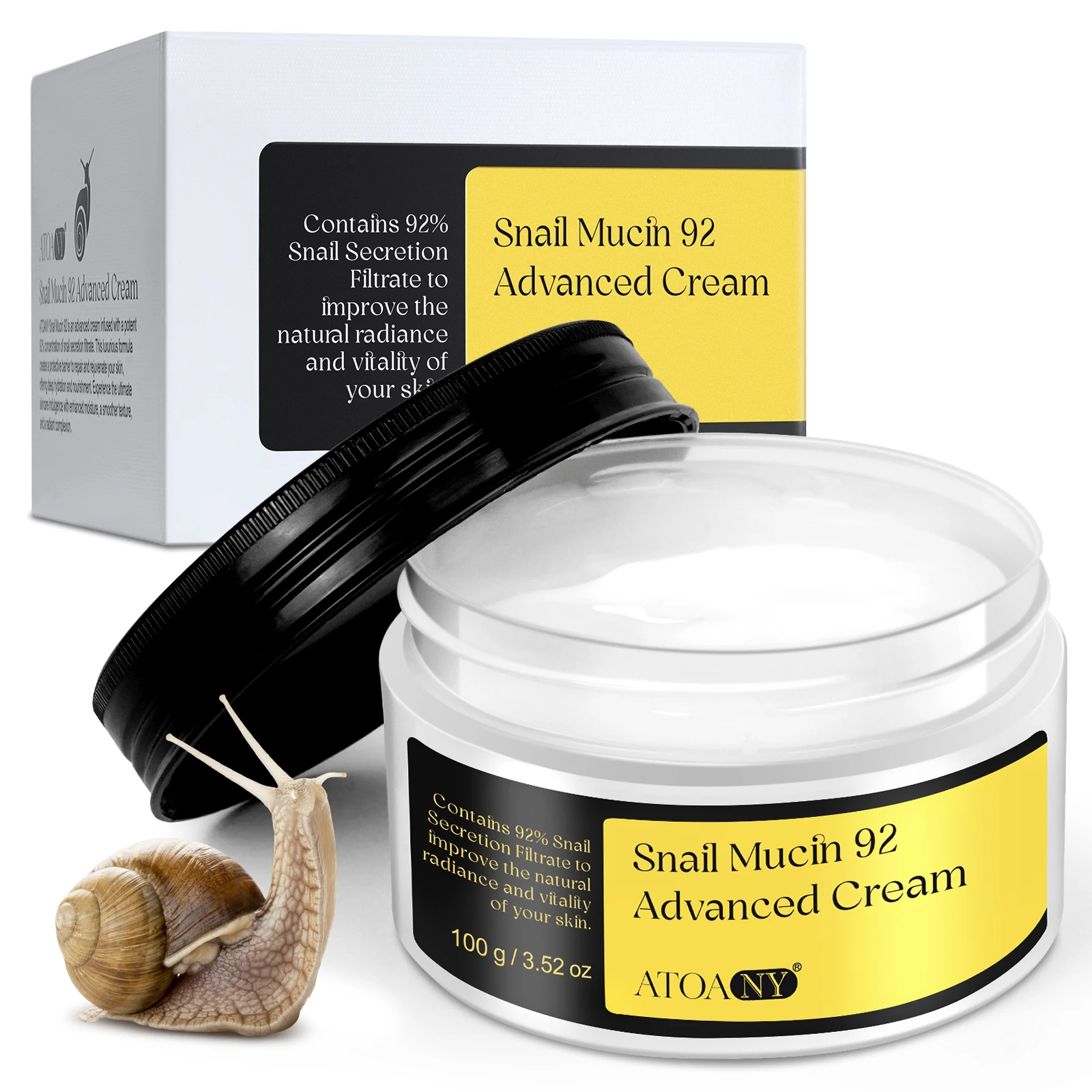 Korean 100g Snail Mucin 92% Advanced Cream Private Label Daily Face Gel Moisturizer Mucin Skin Bleaching Whitening Snail Cream