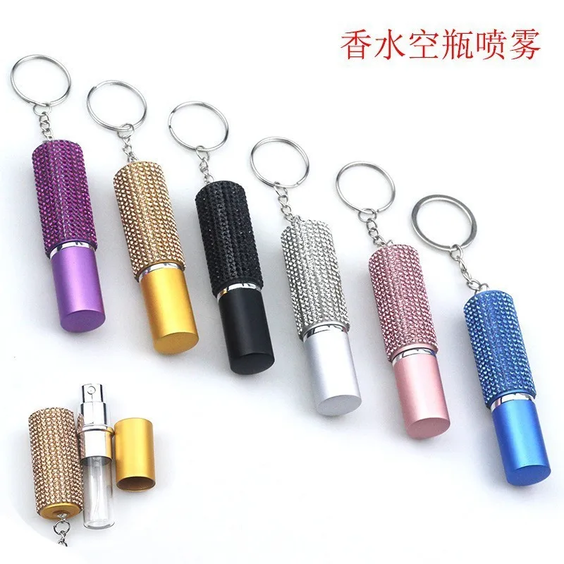 Portable Perfume keychain Diamond self defense keychain Rhinestone key chains Refillable Spray Atomizer perfume bottle keychain