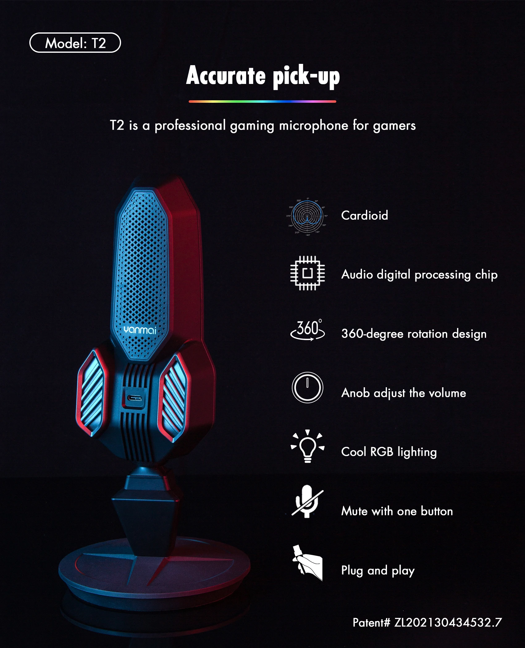 Профессиональный конденсаторный игровой микрофон Yanmai T2