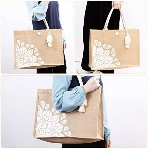 2024 personalized cotton packing tote bag with logo reusable shopping bag jute bags with pocket