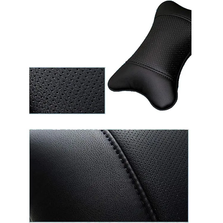 Black Car Neck Pillows Both Side Pu Leather 2pieces Pack Headrest Fit for Most Cars Filled Fiber Universal Heatrests Pillow