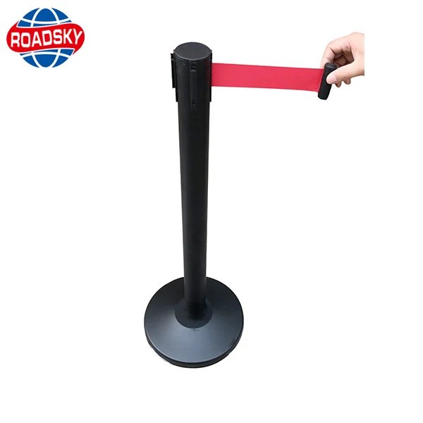 black queue stanchion retractable belt post parking barrier post