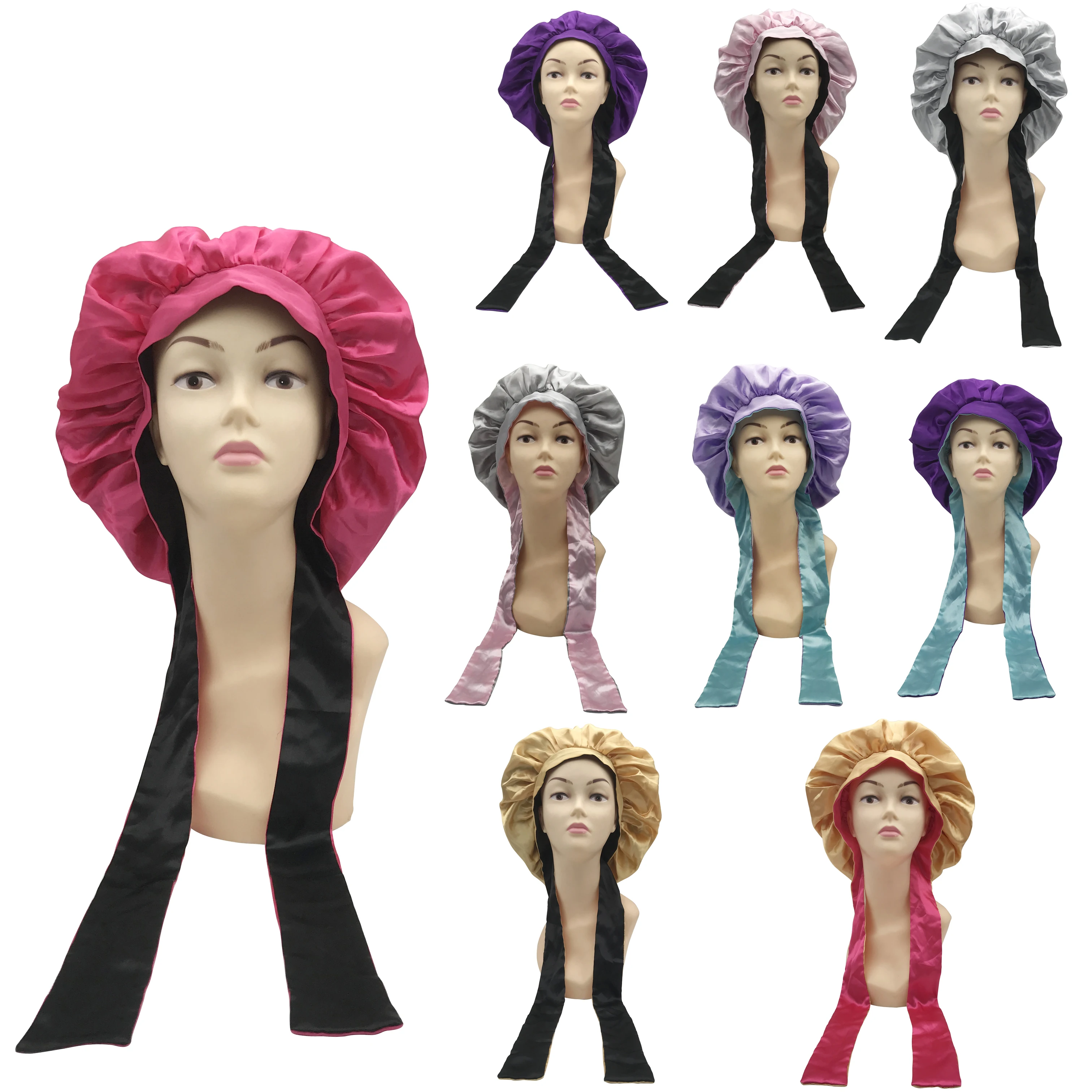 sleep hair Bonnet Shower Long Silk Women Satin Custom logo long tie