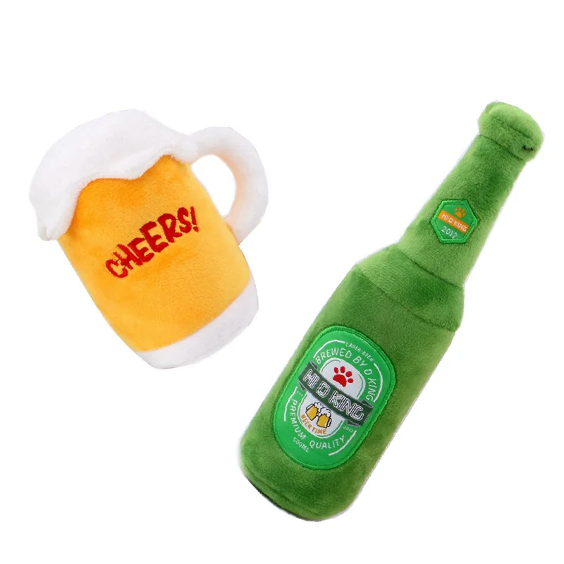 Popular Premium Squeak Plush Pet Toys Beer Bottle Cup Shape Dog Toy