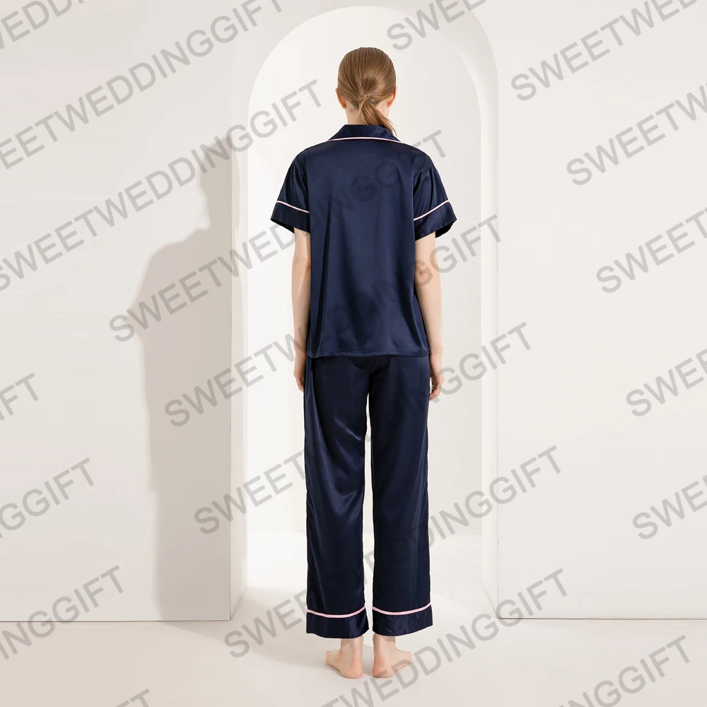 928 Wholesale Loungewear Women Pyjama 2 Piece Pajama Short sleeved and long pants Sets Satin Silk Pajamas For Women Set