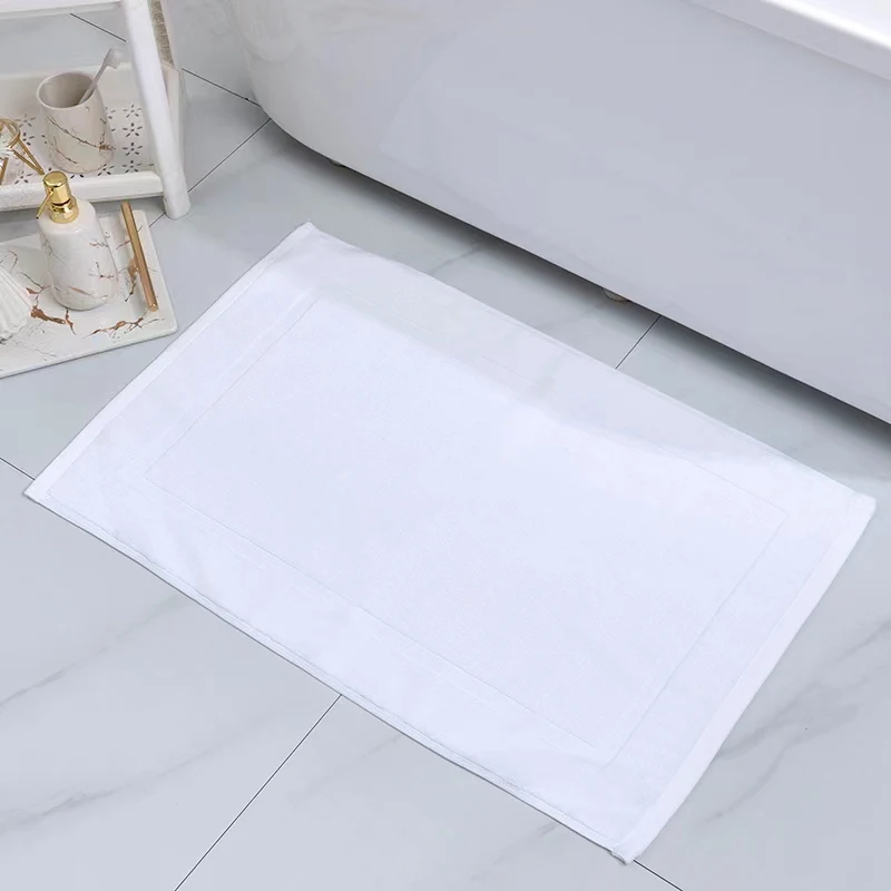 Customized hotel white cotton bathroom non-slip thick absorbent bath mat
