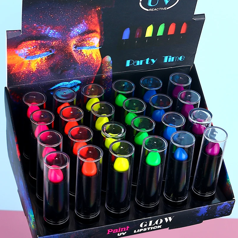 Private label logo  vegan cheap uv  neon glow in the dark lipstick tube set