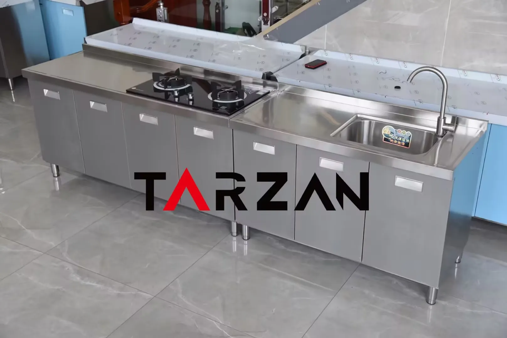 3 In 1 Kitchen Cabinets Stainless Steel Kitchen Sinks Work Table Cabinet With Drawer Customized